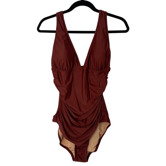J.Crew Swimsuit Women 12 Sienna Red Ruched V-neck One Piece Beach Vacation - Picture 2 of 11